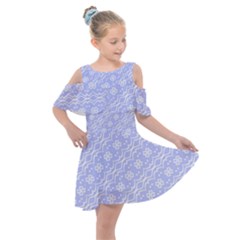 Light Purple And White Floral Pattern Kids  Shoulder Cutout Chiffon Dress