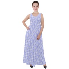 Light Purple And White Floral Pattern Empire Waist Velour Maxi Dress