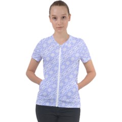 Light Purple And White Floral Pattern Short Sleeve Zip Up Jacket