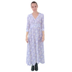 Light Purple And White Floral Pattern Button Up Maxi Dress