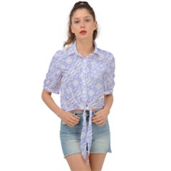 Light Purple And White Floral Pattern Tie Front Shirt 