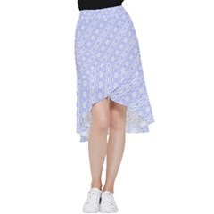 Light Purple And White Floral Pattern Frill Hi Low Chiffon Skirt