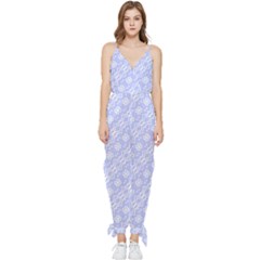 Light Purple And White Floral Pattern Sleeveless Tie Ankle Chiffon Jumpsuit