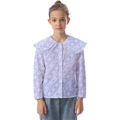 Light Purple And White Floral Pattern Kids  Peter Pan Collar Blouse