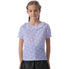 Light Purple And White Floral Pattern Kids  Frill Chiffon Blouse