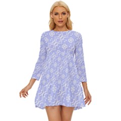 Light Purple And White Floral Pattern Long Sleeve Babydoll Dress