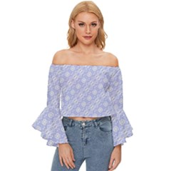 Light Purple And White Floral Pattern Off Shoulder Flutter Bell Sleeve Top