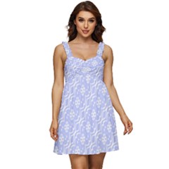 Light Purple And White Floral Pattern Ruffle Strap Babydoll Chiffon Dress