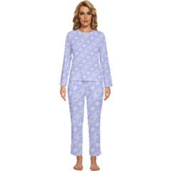 Light Purple And White Floral Pattern Womens  Long Sleeve Lightweight Pajamas Set