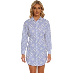 Light Purple And White Floral Pattern Womens Long Sleeve Shirt Dress