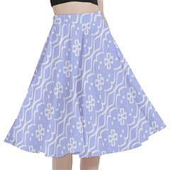 Light Purple And White Floral Pattern A-line Full Circle Midi Skirt With Pocket