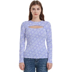 Light Purple And White Floral Pattern Women s Cut Out Long Sleeve T-shirt