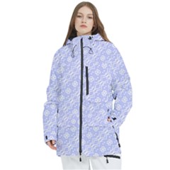 Light Purple And White Floral Pattern Women s Multi Pockets Zip Ski And Snowboard Waterproof Breathable Jacket