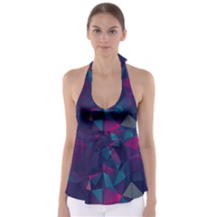 Turquoise Abstract Black Galaxy Pattern Turquoise Tie Back Tankini Top by Bedest