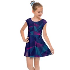 Turquoise Abstract Black Galaxy Pattern Turquoise Kids  Cap Sleeve Dress