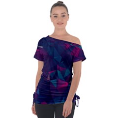 Turquoise Abstract Black Galaxy Pattern Turquoise Off Shoulder Tie-up T-shirt