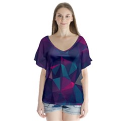 Turquoise Abstract Black Galaxy Pattern Turquoise V-neck Flutter Sleeve Top