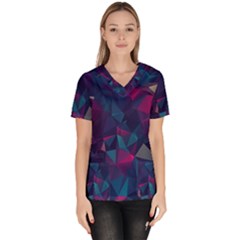 Turquoise Abstract Black Galaxy Pattern Turquoise Women s V-neck Scrub Top