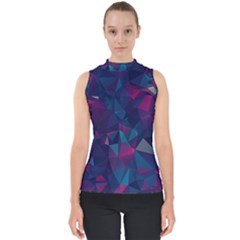 Turquoise Abstract Black Galaxy Pattern Turquoise Mock Neck Shell Top