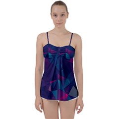 Turquoise Abstract Black Galaxy Pattern Turquoise Babydoll Tankini Top by Bedest