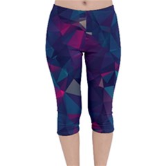 Turquoise Abstract Black Galaxy Pattern Turquoise Velvet Capri Leggings 