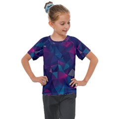 Turquoise Abstract Black Galaxy Pattern Turquoise Kids  Mesh Piece T-shirt