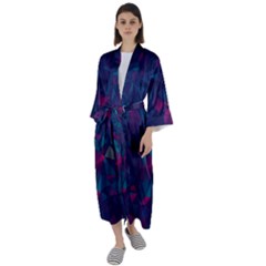 Turquoise Abstract Black Galaxy Pattern Turquoise Maxi Satin Kimono