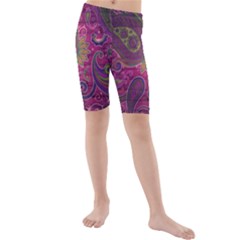 Abstract Purple Pattern Kids  Mid Length Swim Shorts