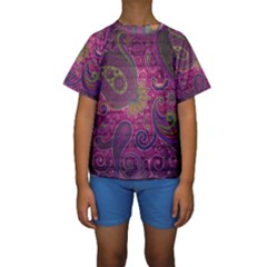 Abstract Purple Pattern Kids  Short Sleeve Swimwear