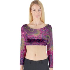 Abstract Purple Pattern Long Sleeve Crop Top