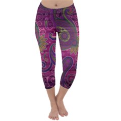 Abstract Purple Pattern Capri Winter Leggings 