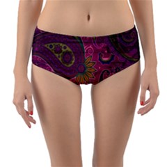 Abstract Purple Pattern Reversible Mid-waist Bikini Bottoms