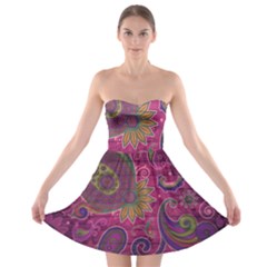 Abstract Purple Pattern Strapless Bra Top Dress