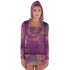 Abstract Purple Pattern Long Sleeve Hooded T-shirt