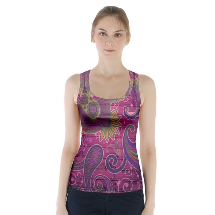 Abstract Purple Pattern Racer Back Sports Top