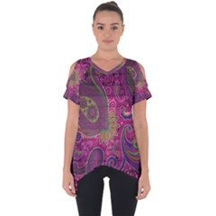 Abstract Purple Pattern Cut Out Side Drop T-shirt