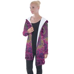 Abstract Purple Pattern Longline Hooded Cardigan by Bedest