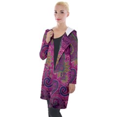 Abstract Purple Pattern Hooded Pocket Cardigan by Bedest