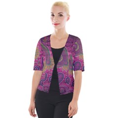 Abstract Purple Pattern Cropped Button Cardigan by Bedest