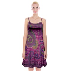 Abstract Purple Pattern Spaghetti Strap Velvet Dress