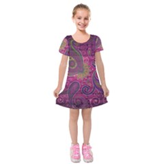 Abstract Purple Pattern Kids  Short Sleeve Velvet Dress by Bedest