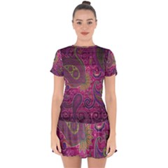 Abstract Purple Pattern Drop Hem Mini Chiffon Dress