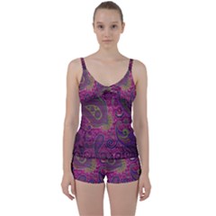 Abstract Purple Pattern Tie Front Two Piece Tankini