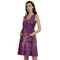 Abstract Purple Pattern Sleeveless Dress With Pocket by Bedest