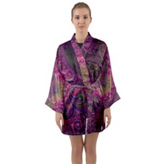 Abstract Purple Pattern Long Sleeve Satin Kimono