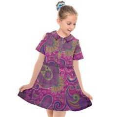 Abstract Purple Pattern Kids  Short Sleeve Shirt Dress