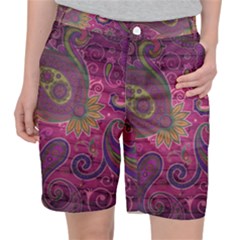 Abstract Purple Pattern Women s Pocket Shorts