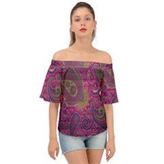 Abstract Purple Pattern Off Shoulder Short Sleeve Top