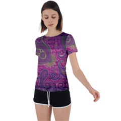 Abstract Purple Pattern Back Circle Cutout Sports T-shirt