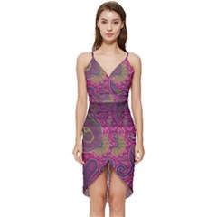 Abstract Purple Pattern Wrap Frill Dress